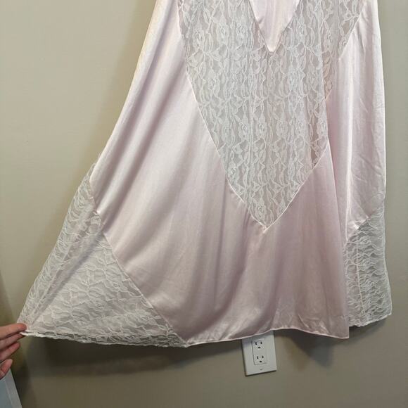 Vintage Nightgown Slip Dress M Pink Satin Lace Sheer French Romantic Fairycore - Picture 9 of 10
